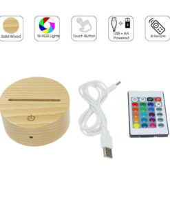 3D base Lamp 16-kleuren rond Hout + Afstandbediening